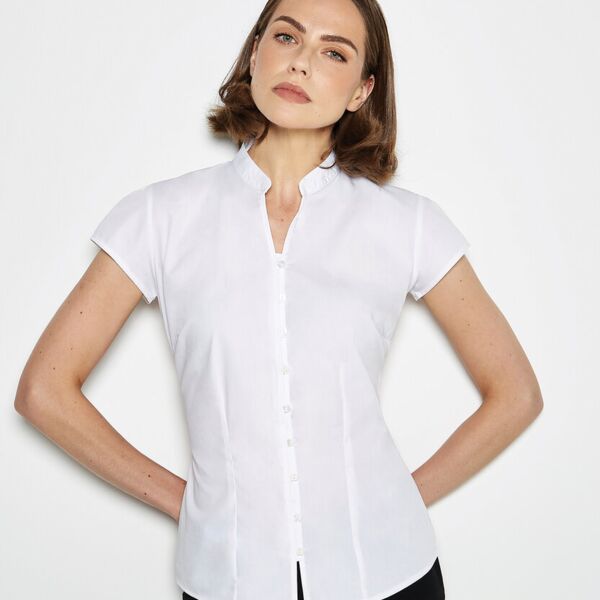 Women's continental blouse mandarin collar cap sleeve (tailored fit) Thumbnail