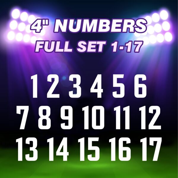  Sports Numbers - 4 inch -  NO OUTLINE numbers 1-17 Thumbnail