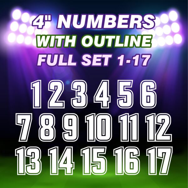 Copy of  Sports Numbers - 4 inch -  WITH OUTLINE numbers 1-17 Thumbnail